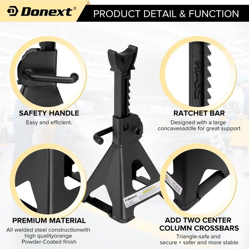 Donext Jack Stands 3 Ton (6 500 lb) Capacity Steel  1 Pair Black Lifting Stand Adjustable Jack Stands - Image 4